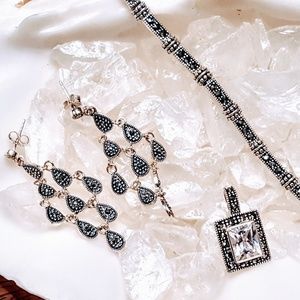 Sterling Silver Marcasite 3 Pc Jewelry Set 💕
